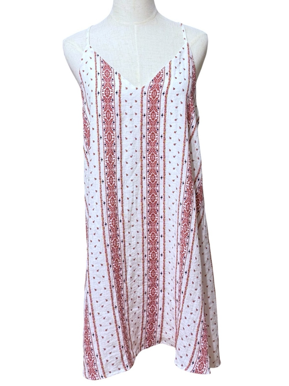 The Impeccable Pig Sleeveless Swing Dress Large Boho Rust White Keyhole Back